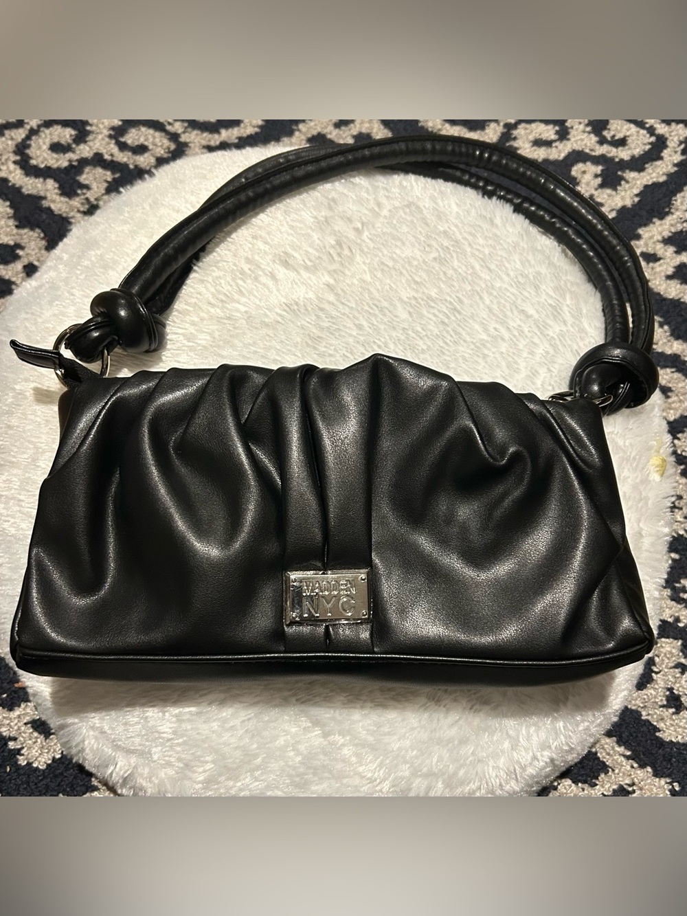 Madden NYC Black Ruched Shoulder Bag